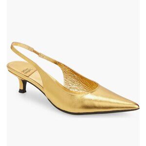 Jeffrey Campbell Persona Pointed Toe Slingback Pump In Gold 6